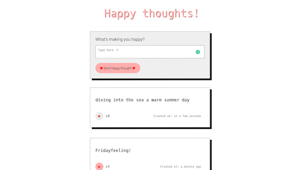 screenshot of happy thoughts app